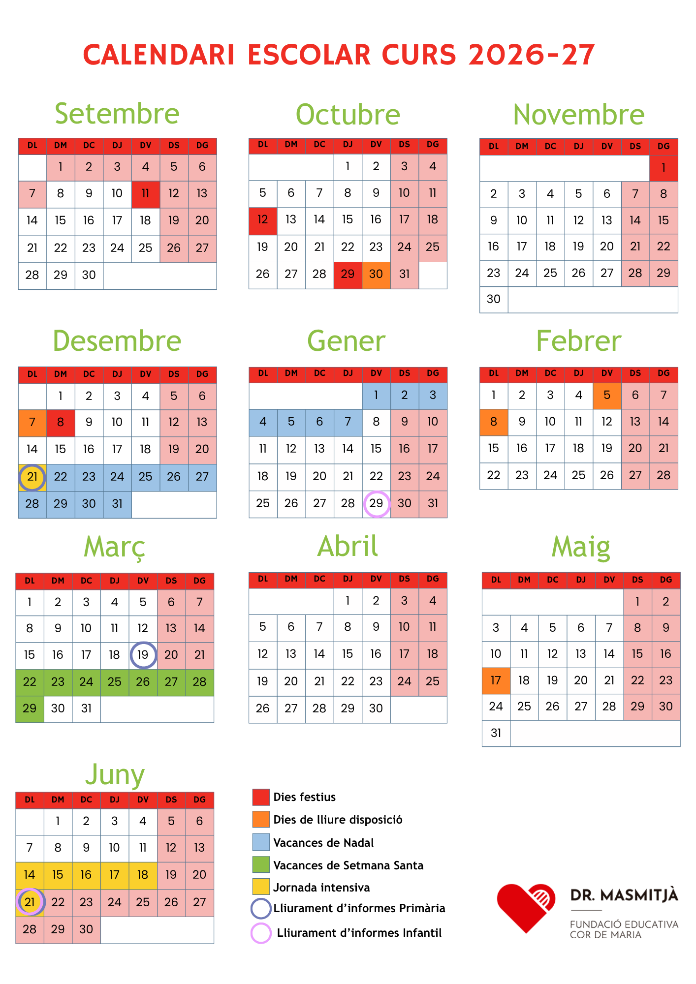 Calendari escolar curs 2026-27